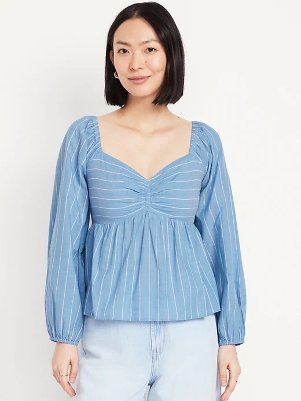 Old Navy Light Blue Striped Peasant Top